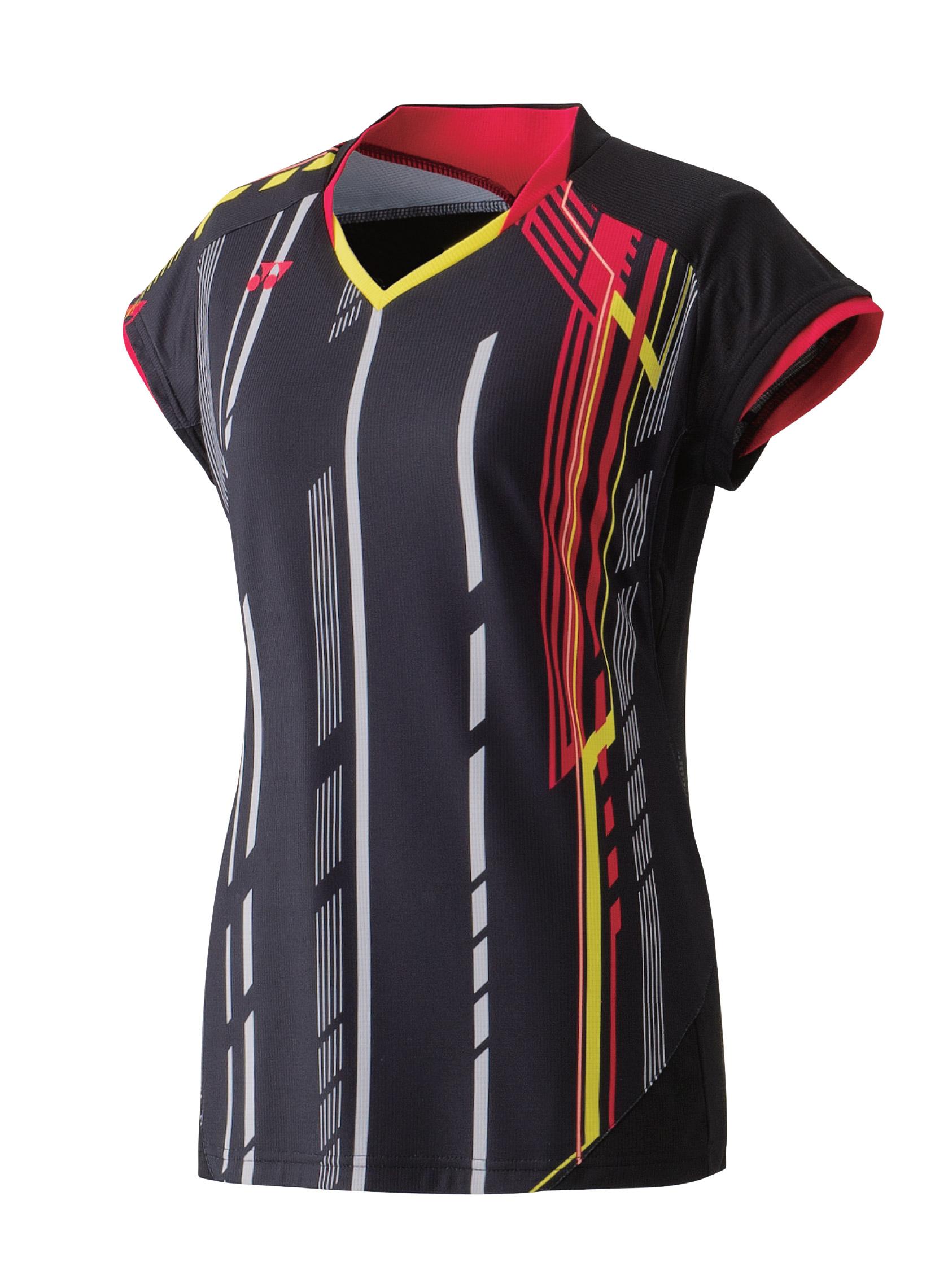 Yonex Damen Cap Sleeve Shirt schwarz/rot/gelb